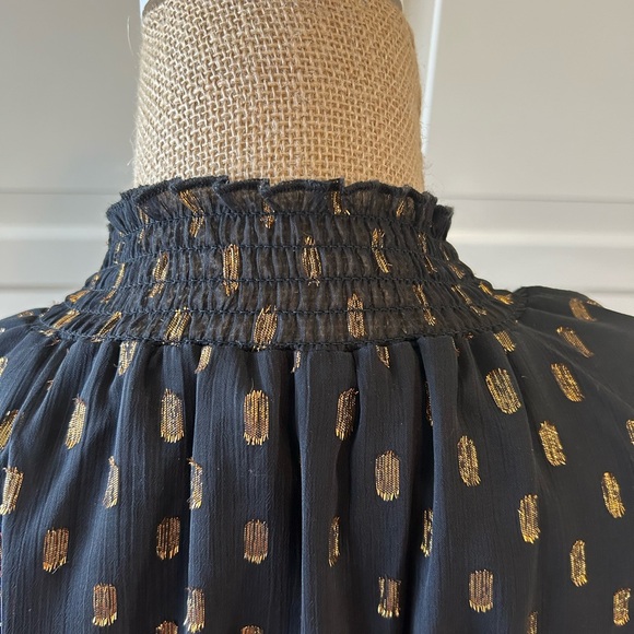 O.P.T. Black & Metallic Gold Fleck Chiffon Mini Dress Size M - Picture 8 of 12